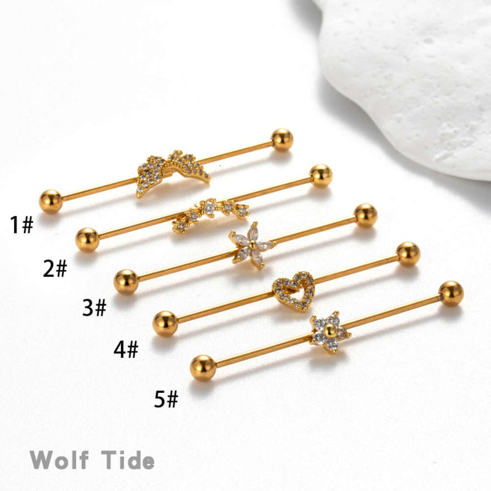 Straight Stainless Steel Industrial Surgical Barbell Helix Ear Bar Ball Cartilage Earring Stud 1.2mm Rod Heart Wings Bridge Nail Earrings Piercing Bod