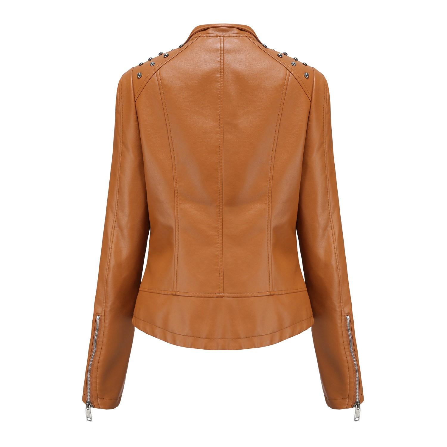 0C580M09 Women's Faux Leather Coats Spring and Autumn Jackets Slim Fit Thin Motorcycle Suit with DIY Accessories
