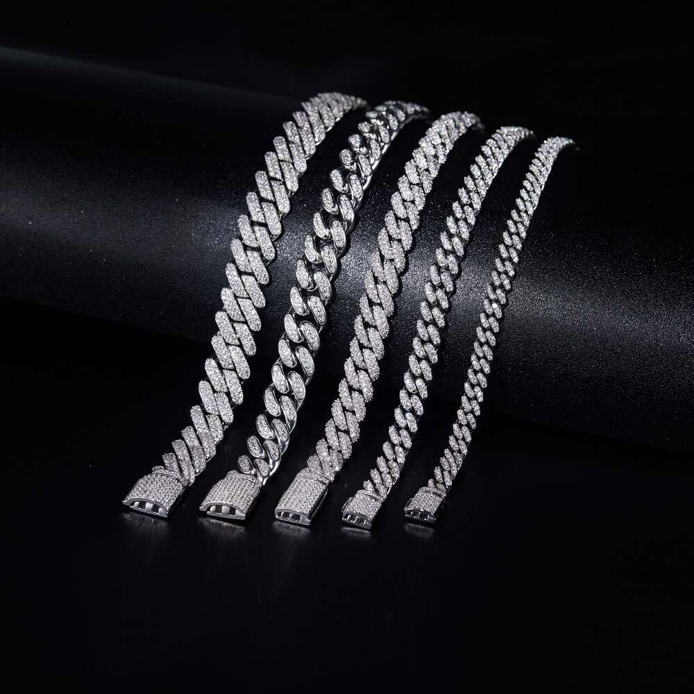 Wholesale Dancer 12mm Moissanite Chain Iced Out Hip Hop Jewelry S925 Sliver 14k Fashion Necklace Cuban Moissanite Chain