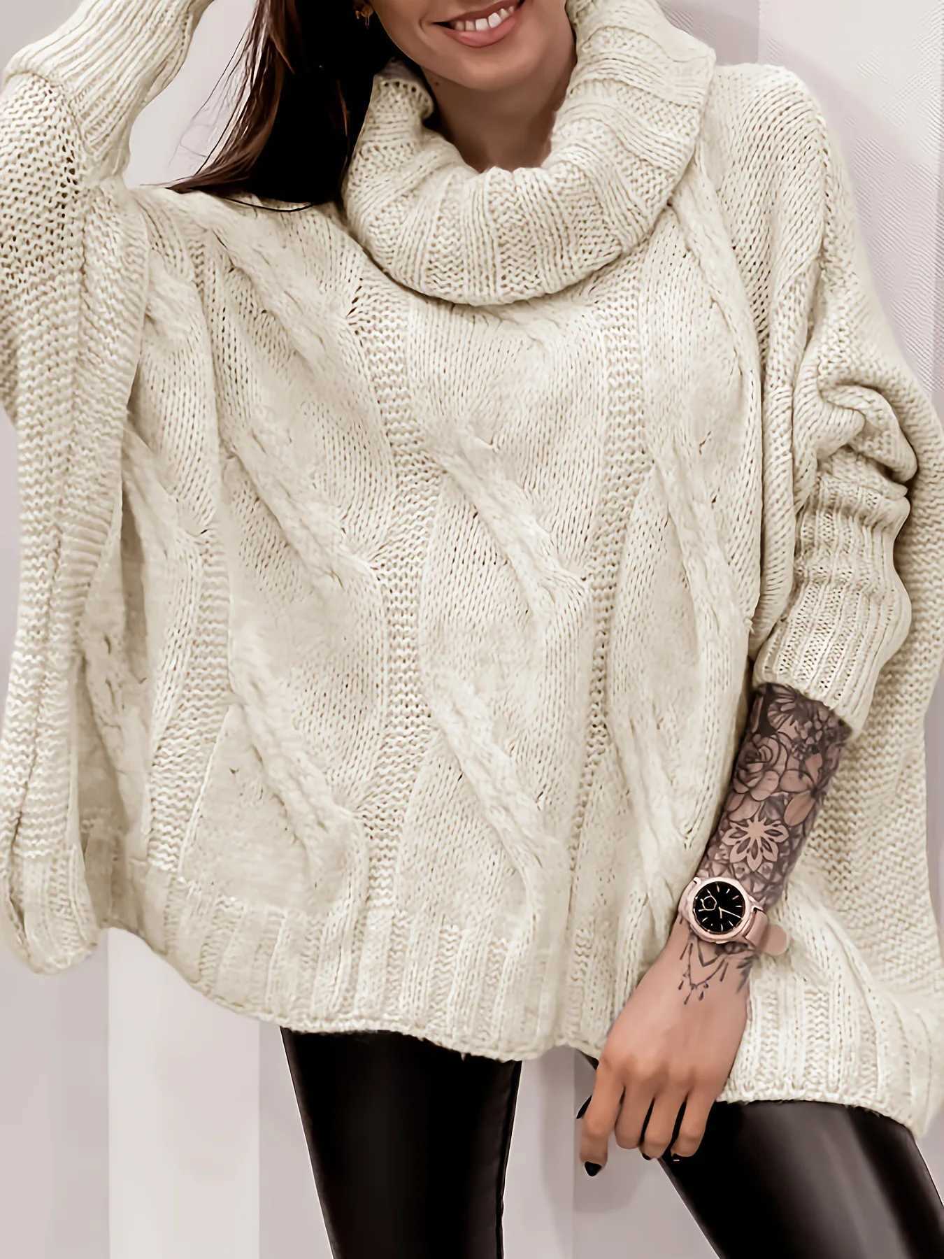 Women's Sweaters Autumn Winter Plus Size Casual Sweater Women's Long Sleeve Off White Turtle Neck Oversized Pullover Jumper Tops 2023 New J2