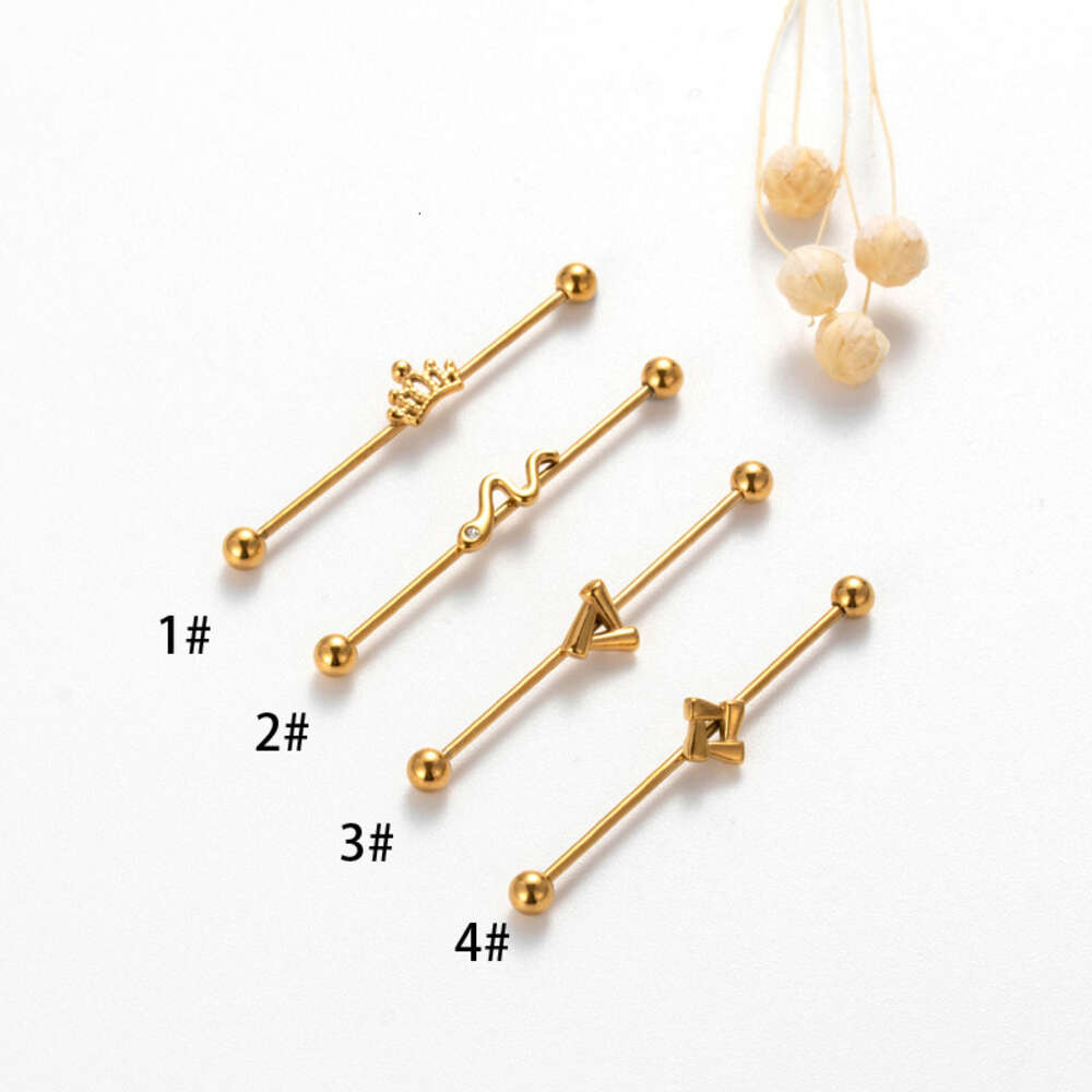 Straight Surgical Stainless Steel Industrial Barbell Helix Ear Bar Ball Cartilage Earring Stud Bling1.2mm Double Head Screw Rod Crown Bridgel Piercing