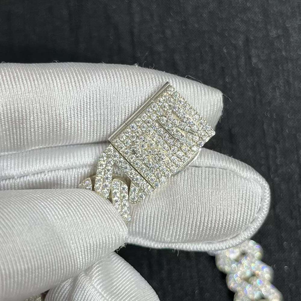 Moissanite Jewelry 925 Silver Vvs Moissanite 12mm Cuban Chain Necklace