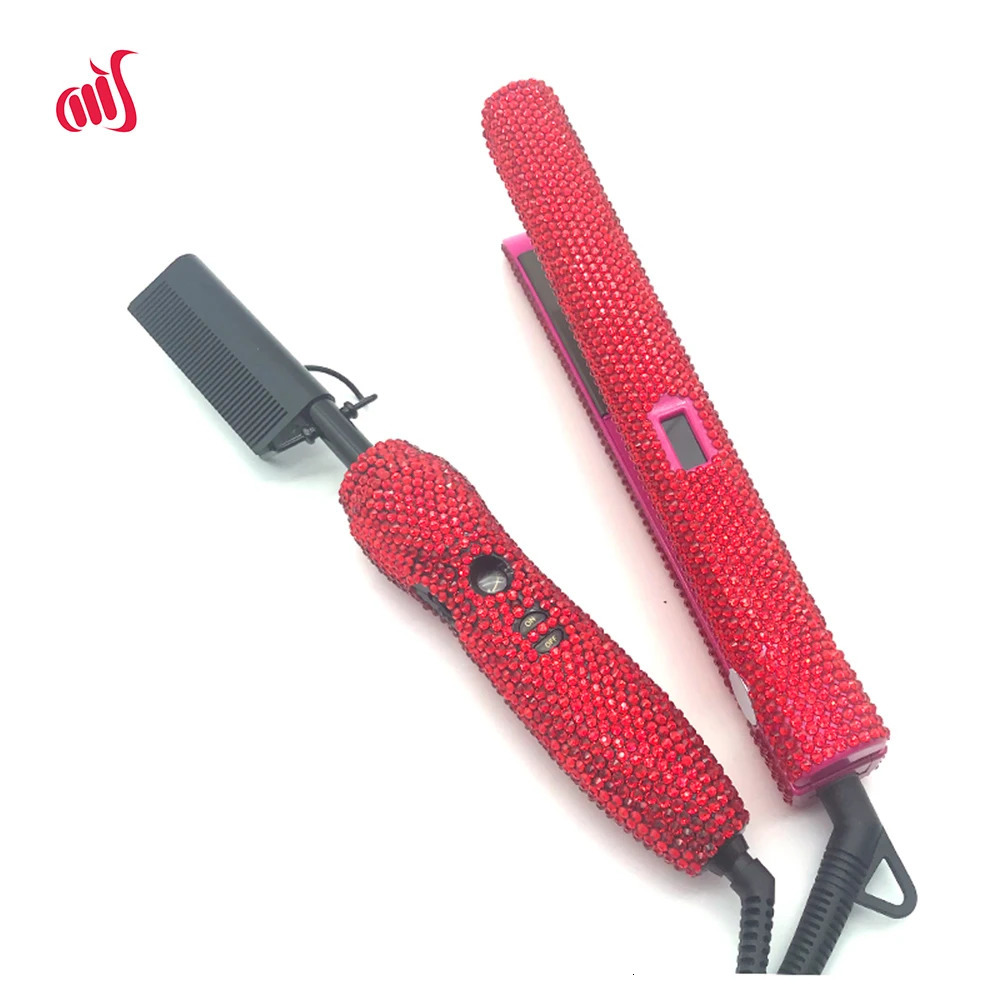 Hair Straightener and Comb Set with Rhinestone High Heat flat iron straighter Combo peigne chauffant lisseur Lisseur Cheveux 231227