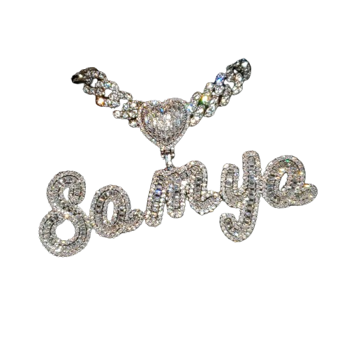 Grandbling Custom Name Necklace with Heart rhinestones Cuban Chain Word Iced Out CZ Personalized Hiphop Jewelry 220722204d