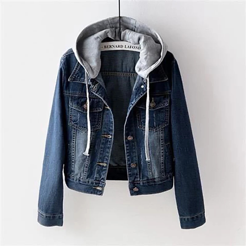Korean Hooded Cowboy Denim Jacket Suit Women Outwear Jean Slim Coat Female In Outerwears Students Varsity Clothing 231227