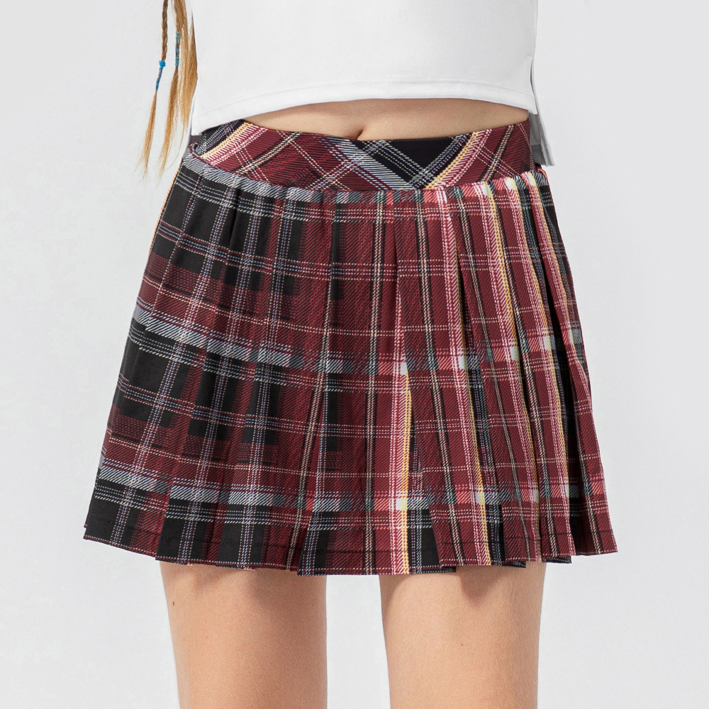 LU Children's Dress Tennis Skirt Grid Pleated Skirt Girls' Sports Short Skirt Dance Training Short Skirt Pants