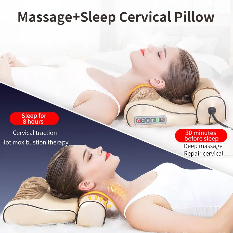 Neck Massage Pillow Electrical Cervical Traction Massager Wormwood Compress Relief Back Shoulder Pain Body Health 231227