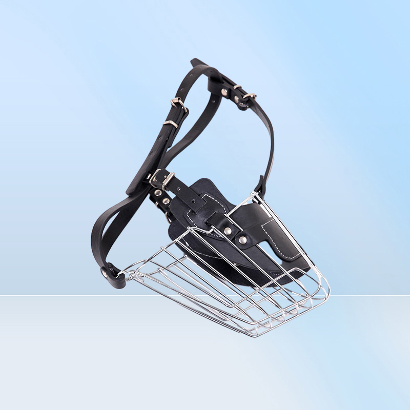 Black Large Medium Dog Metal Wire Basket Leather Antibite Masks Mouth Cover Bark Chew Dwe74 Muzzle Pet Breathable Safety Mask 2014025672