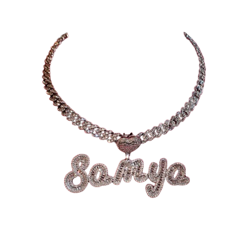 Grandbling Custom Name Necklace with Heart rhinestones Cuban Chain Word Iced Out CZ Personalized Hiphop Jewelry 220722204d
