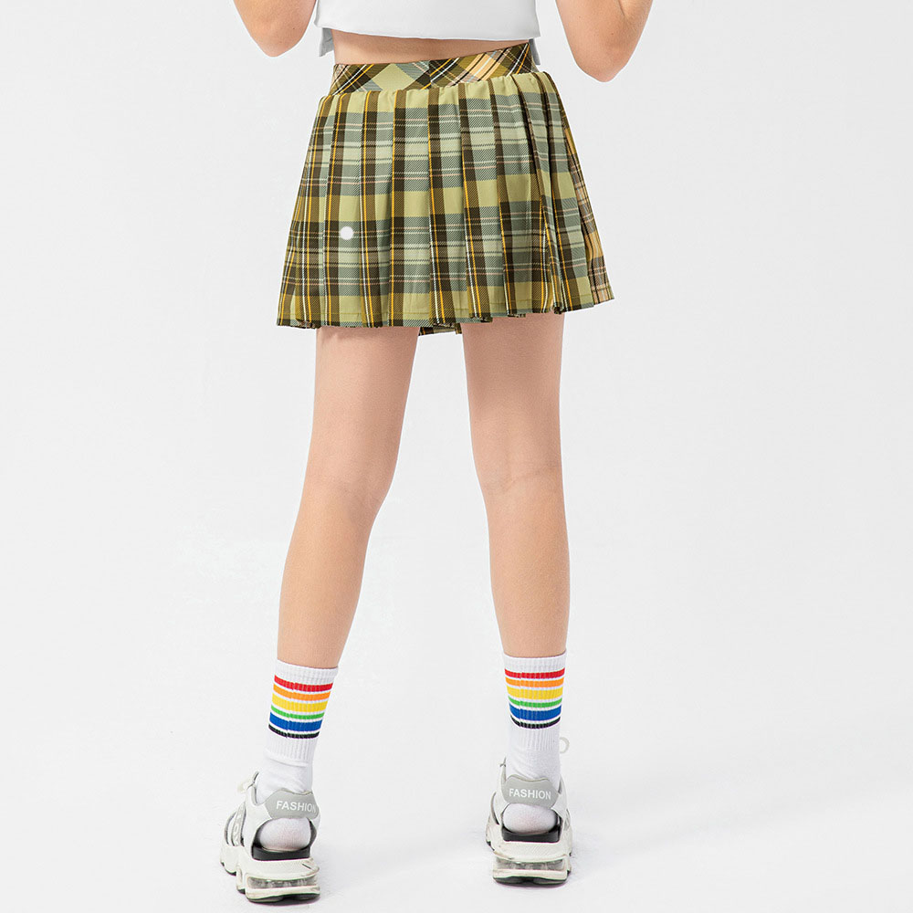 LU Children's Dress Tennis Skirt Grid Pleated Skirt Girls' Sports Short Skirt Dance Training Short Skirt Pants