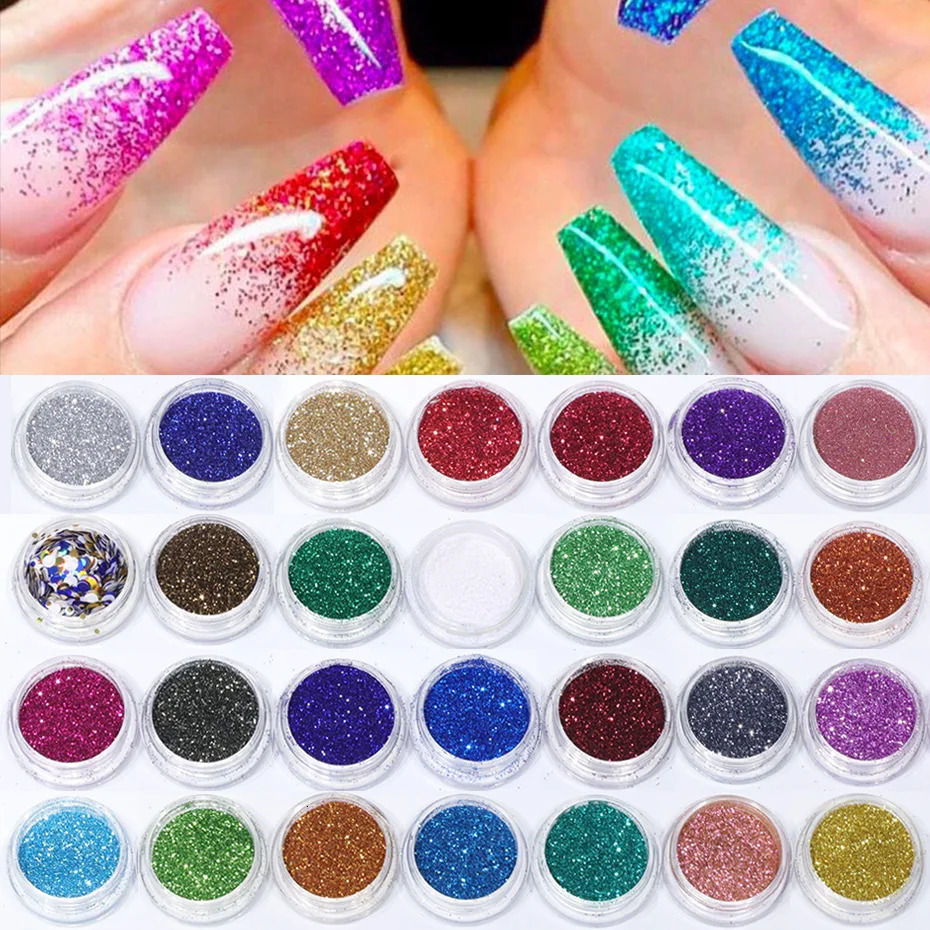 60pcs/Set Nail Art Glitter Sequins Mix Blue Gold Silver White Colors Sugar Sanding Powder Pigment Dust Nail Supply Decorations 231227
