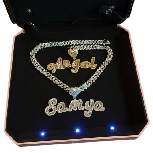 Grandbling Custom Name Necklace with Heart rhinestones Cuban Chain Word Iced Out CZ Personalized Hiphop Jewelry 220722204d