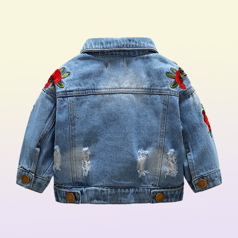 Tem Doger Baby Girls Outerwear Coats Newborn Infant Baby Jeans Coat for Girl Ripped Outwear Bebes Embroidery Denim Jackets 210312