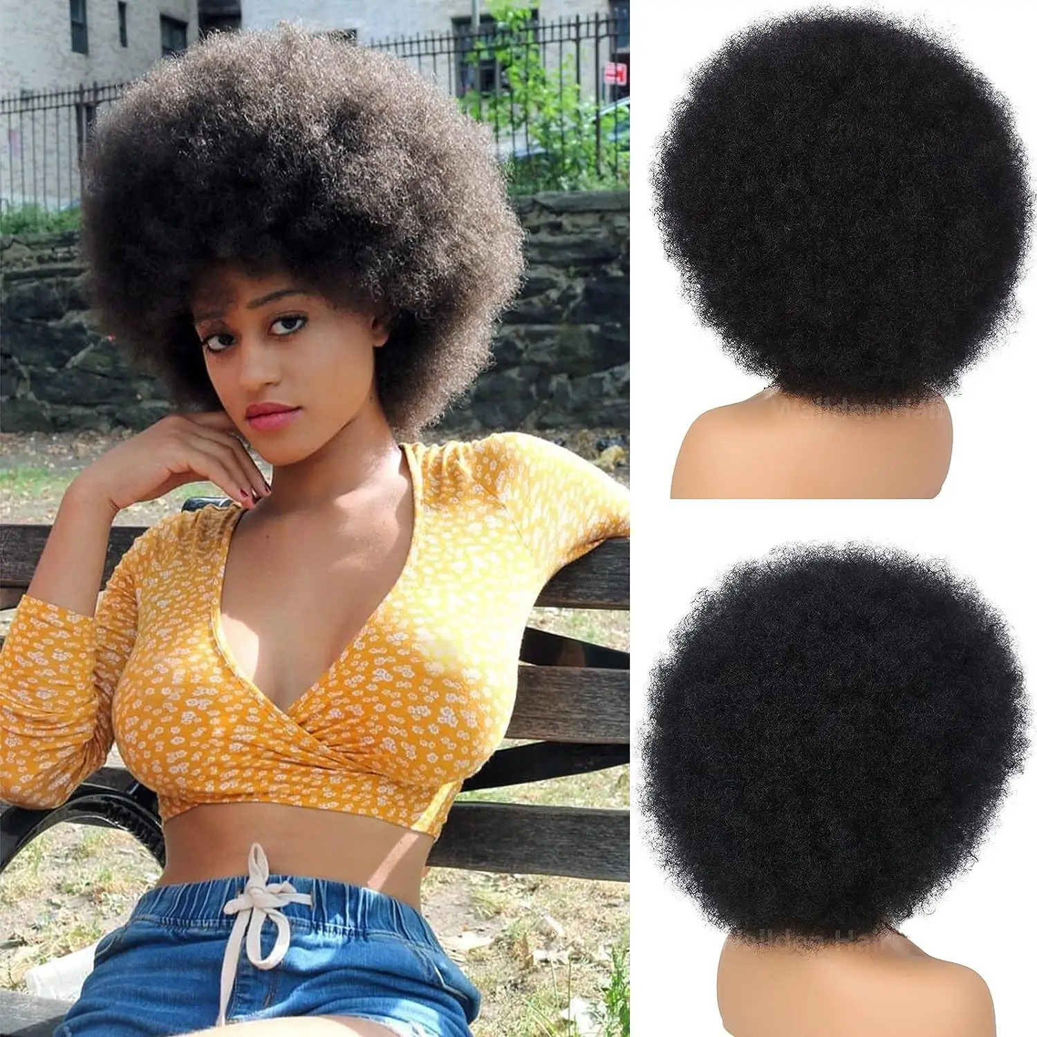 Fluffy Afro Kinky Curly Human Hair Wig With Thick Bangs Natural Short Bob Wigs For Black Women 180% Density Full Machine Hair 231227