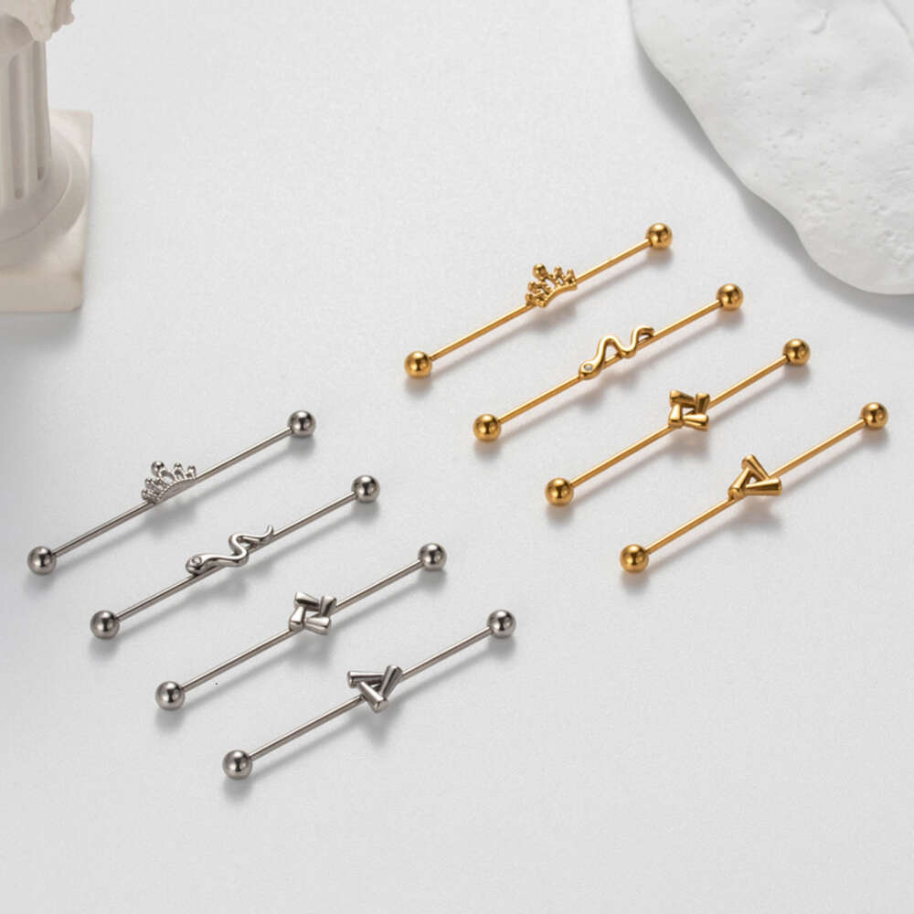 Straight Surgical Stainless Steel Industrial Barbell Helix Ear Bar Ball Cartilage Earring Stud Bling1.2mm Double Head Screw Rod Crown Bridgel Piercing