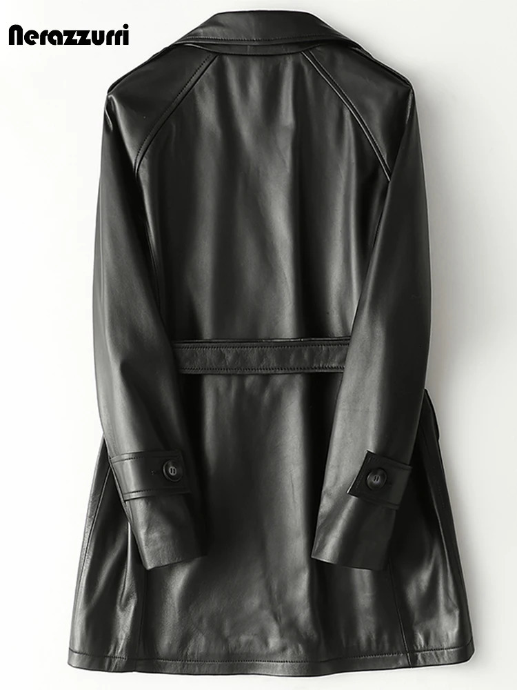 Nerazzurri Spring Autumn Black Leather Jacket Women Raglan Sleeve Belt Double Breasted Faux Leather Cargo Jackets 5xl 6xl 7xl 231226