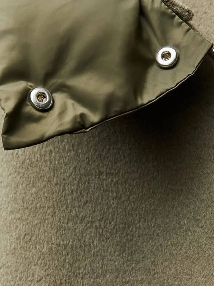 Oversized Zipper Hooded Jacket Women Fashion Thicken Patchwork Long Sleeved Coats Autumn Winter Loose Warm Street Outerwear