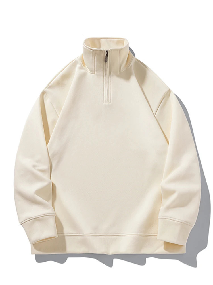 2023 Autumn Hoodies Men Korean Fashion 320G Heavy Cotton Long Sleeved Half Zip Up Sweatshirts 231227