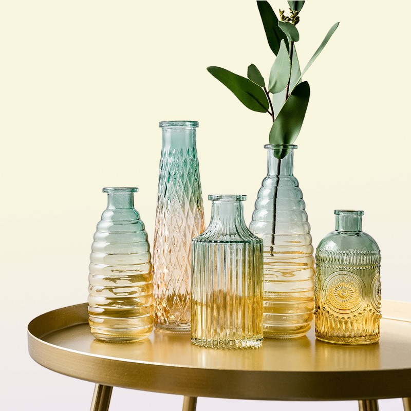 European Retro Roman Relief Art Glass Vase Indoor Office Table Plant Flower Home Decoration Accessories Transparent Glass Vase LJ24293925