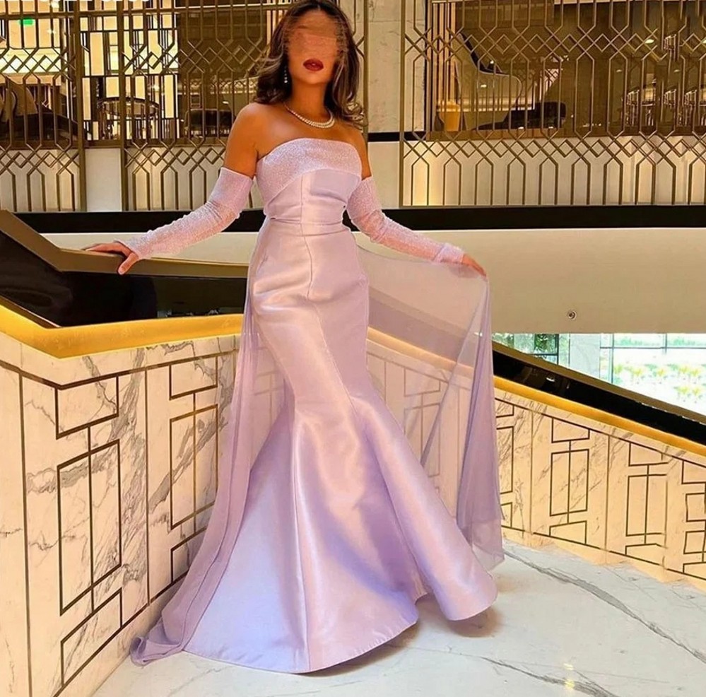 Arrival New Purple Evening Dress Strapless Sequins Top Satin Mermaid Long Formal Party Prom Gowns Vestidos Gala Robe De Soiree