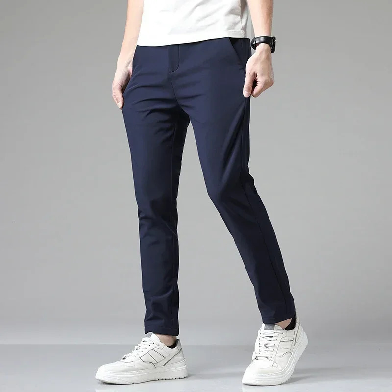 Autumn Pants Mens Stretch Korean Casual Slim Fit Elastic Waist Jogger Business Classic Trousers Male Black Gray Blue 28-38 231226