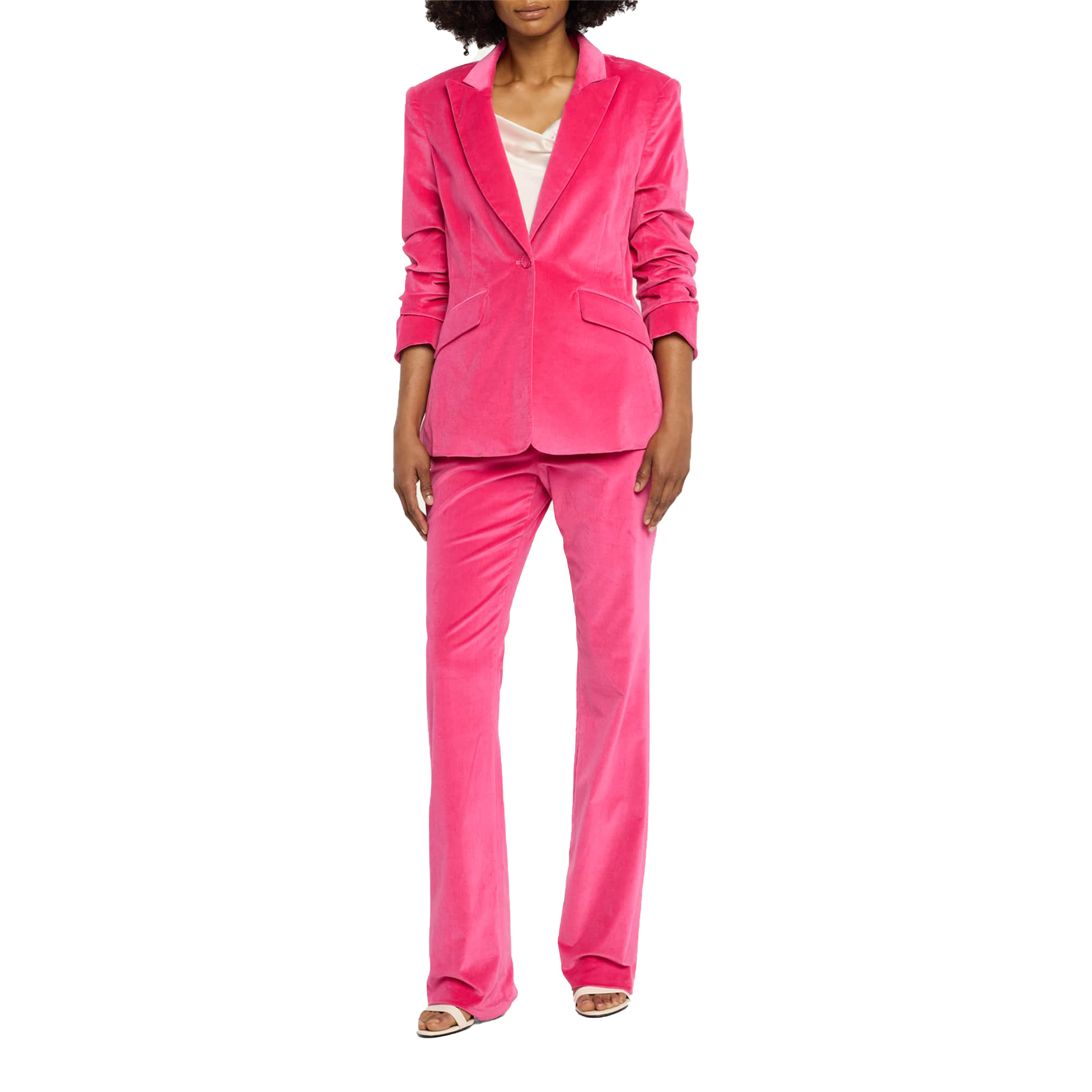 Spring Pink Women Pants Sets Velvet Slim Fit Ladies Wedding Guest Party Wear 2 Piece Jacket And Trousers