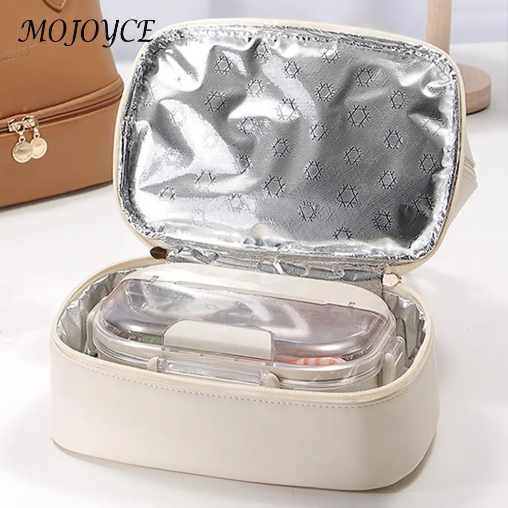 Ladies Food Handbag Case Large Capacity PU Leather Lunch Box Container Double Layer Meal Prep Bag for Travel Work School Picnic 231226