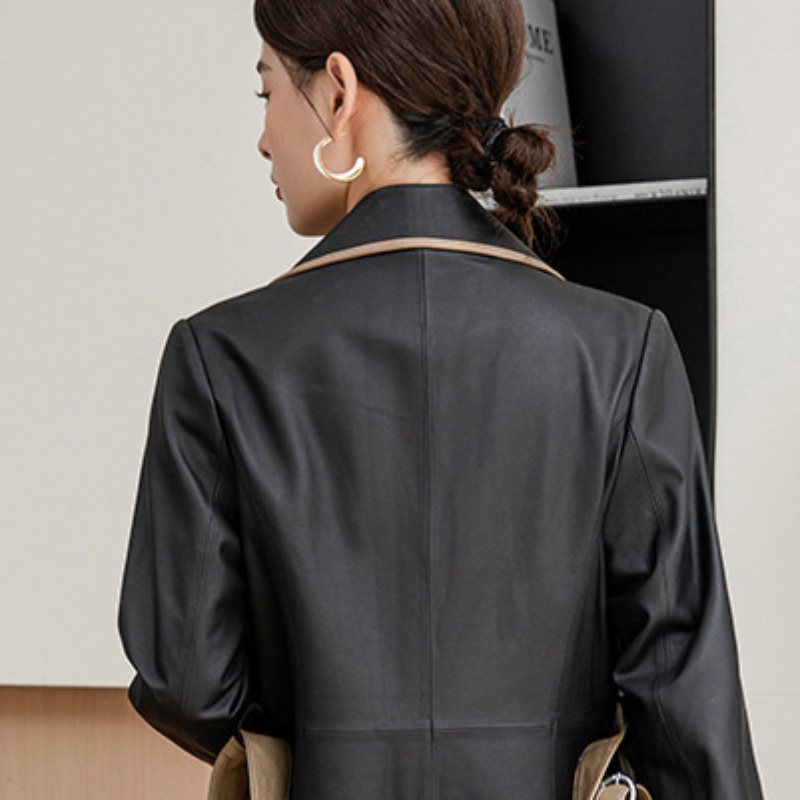 248M56 LOW Key Hobo Autumn and Winter Womens Sheepskin Long Coat Lace Up Windbreaker Genuine Leather Coat Mid Length