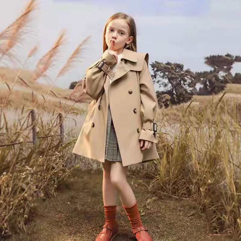 3 14 years Spring Autumn Girls Windbreaker Trench Coat Windproof Children Kid s Mid Length Jacket Baby Teenagers Overcoat 231228
