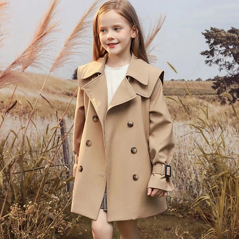 3 14 years Spring Autumn Girls Windbreaker Trench Coat Windproof Children Kid s Mid Length Jacket Baby Teenagers Overcoat 231228