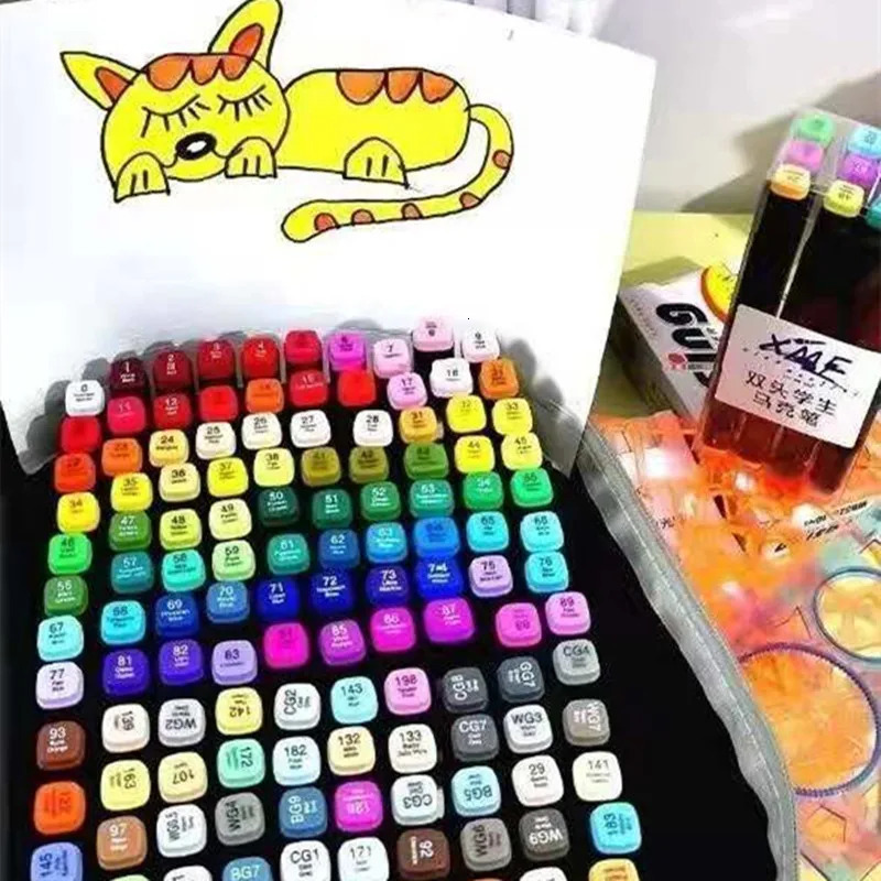 Double Headed Marker Set Colouring Markers Drawing Alcohol Marker Oily Sketching Draw Aesthetic School Supplies Stationery 231227