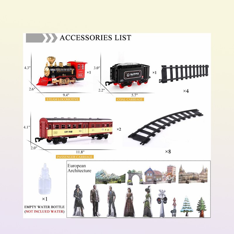 Engine Cargo Car and Long Tracks Electric Track Toy Train Set with Steam Locomotive Battery Operated Play Toys with Smoke Light So
