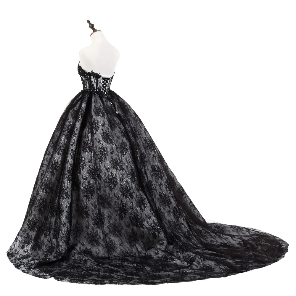 Black Lace Gothic Wedding Dress Court Train Sleeveless Sweetheart Neck Long Vintage Bridal Gowns Classic Ball Gown Vestidos De Novia