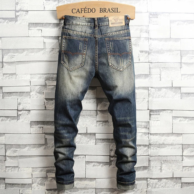 2024 Spring Distressed Ripped Jeans Men's Hiphop High Street Korean Fashion Slim Stretch Hole Denim Trousers 231227