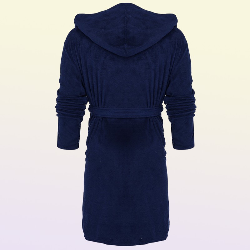 Mens Robes Men Casual Bathrobe Autumn Winter Solid Hooded Towel Soft Gown Midi Robe Nightgown Male Loose Home Wear 220826
