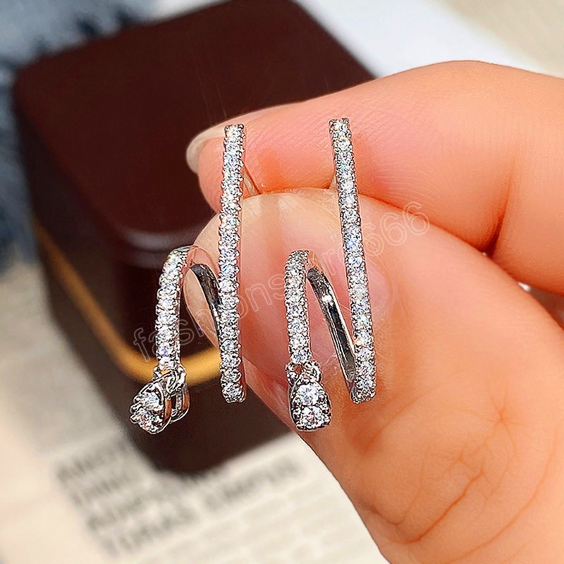 Creative Shaped Irregular Stud Earrings for Women CZ Silver Color Delicate Lady's Ear Accessories Fashion Jewelry