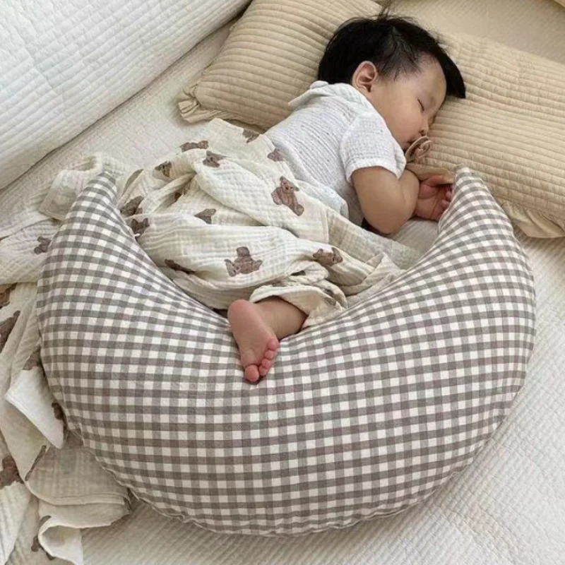 INS Baby Moon Soothing Pillow Plaid Super Soft Children's Sleeping Breastfeeding Cushion born Bedding Decoration 60cm 231228
