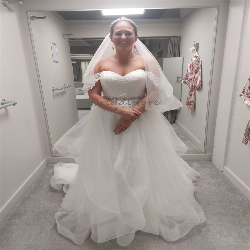 Large Size Wedding Dress Gorgeous 2024 Off Shoulders Appliques Lace Garden Country Bridal Gowns Tulle Ruffles Beaded Bride Dress Vestido De Novia Casa