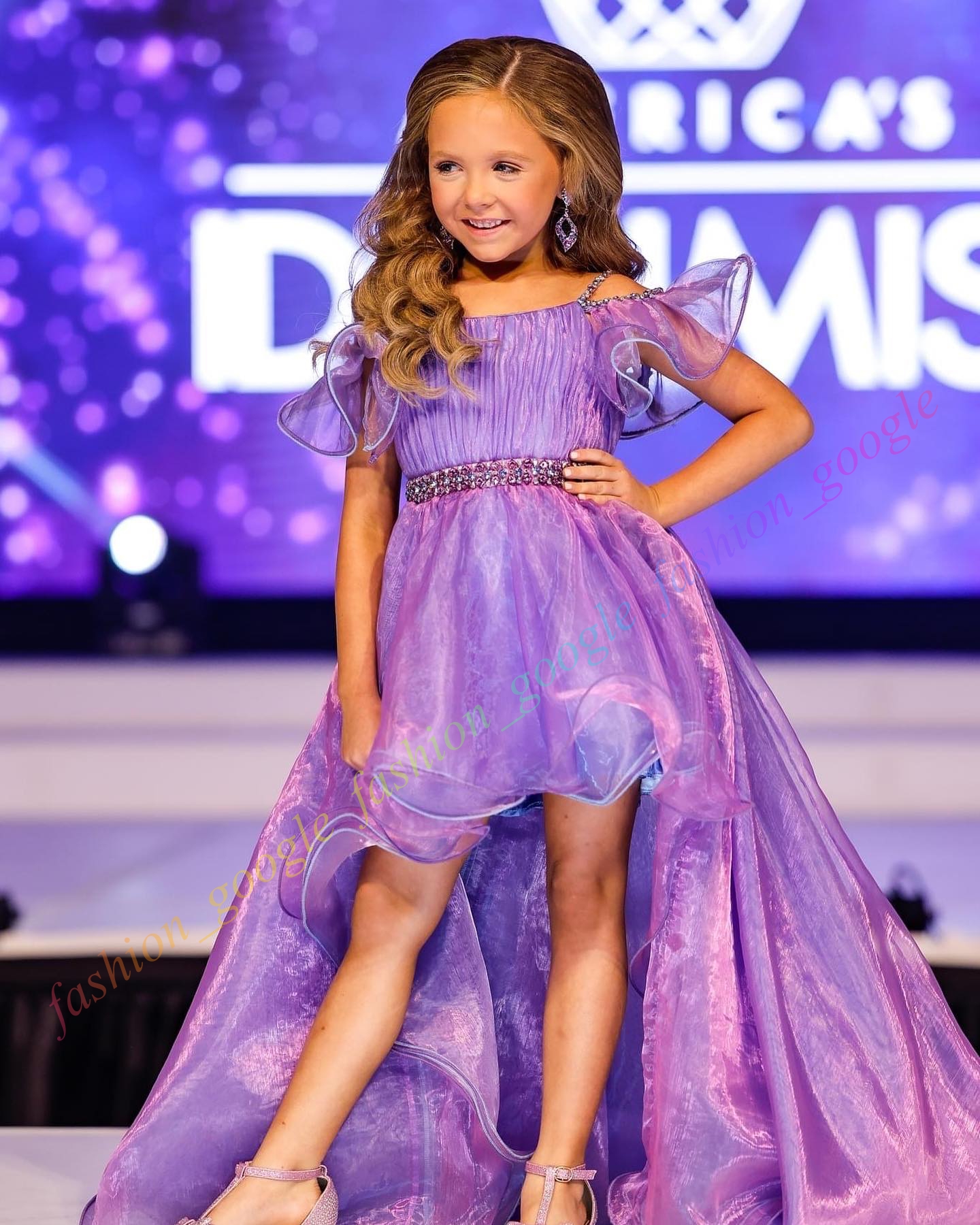 Two-Tone Girl's Pageant Dresses Hi-Lo Flower Girl Dress for Wedding Robe De Mariage Ruffled Organza Infant Toddler Kid 1st Communion Gown Lilac/S