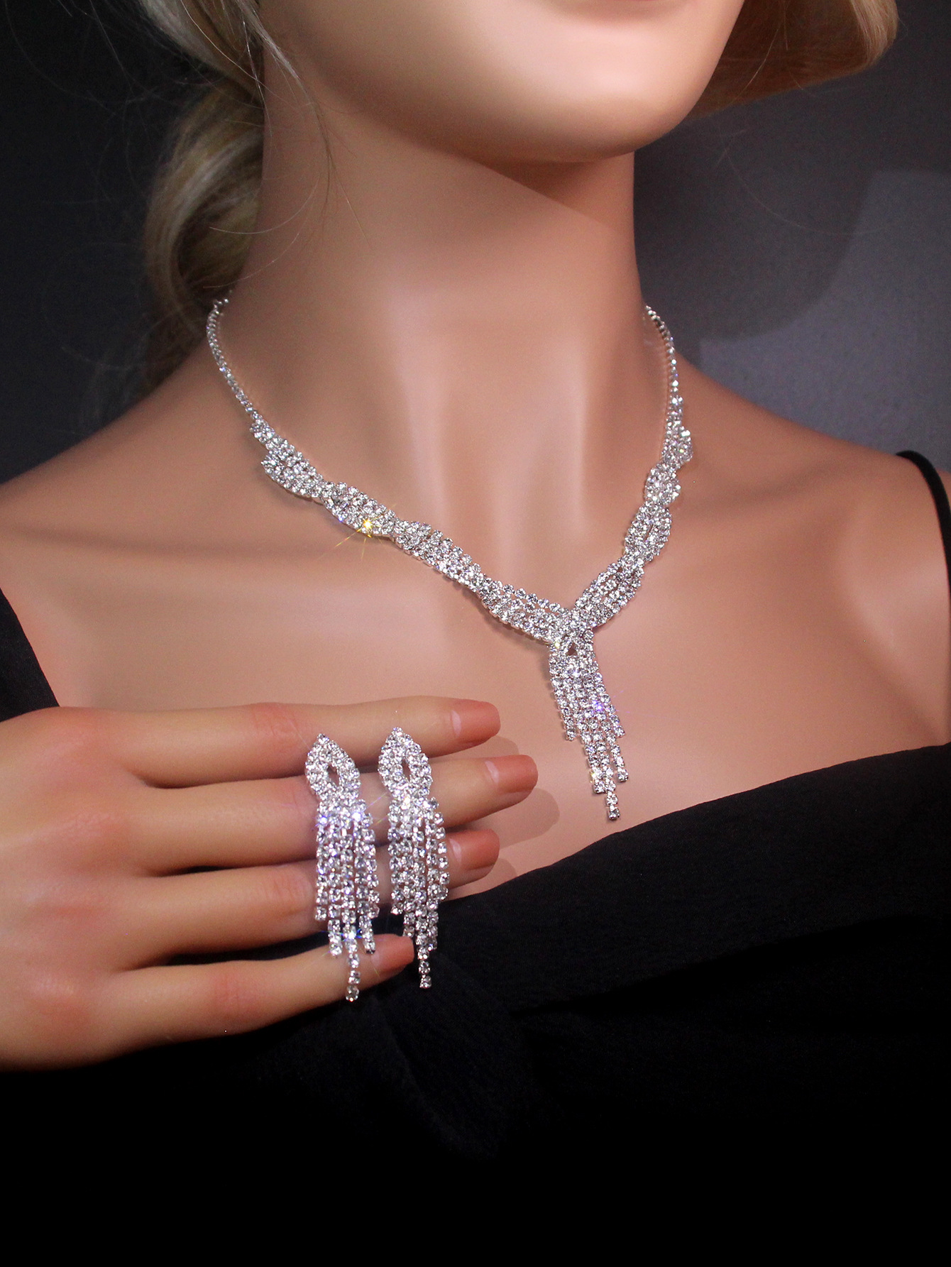 Crystal Bridal Jewelry Set silver plated necklace earrings Wedding jewelry sets for bride Bridesmaids women Bridal Accessories
