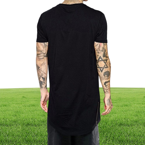 New Clothing Mens Black long t shirt Zipper Hip Hop longline extra long length tops tee tshirts for men tall tshirt