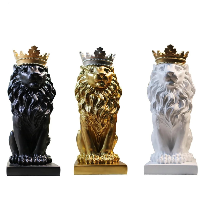Resin Lion Statue Crown Lions Sculpture Animal Figurine Abstract Decoration Home Decor Nordic Model Decor Table Ornaments 231227