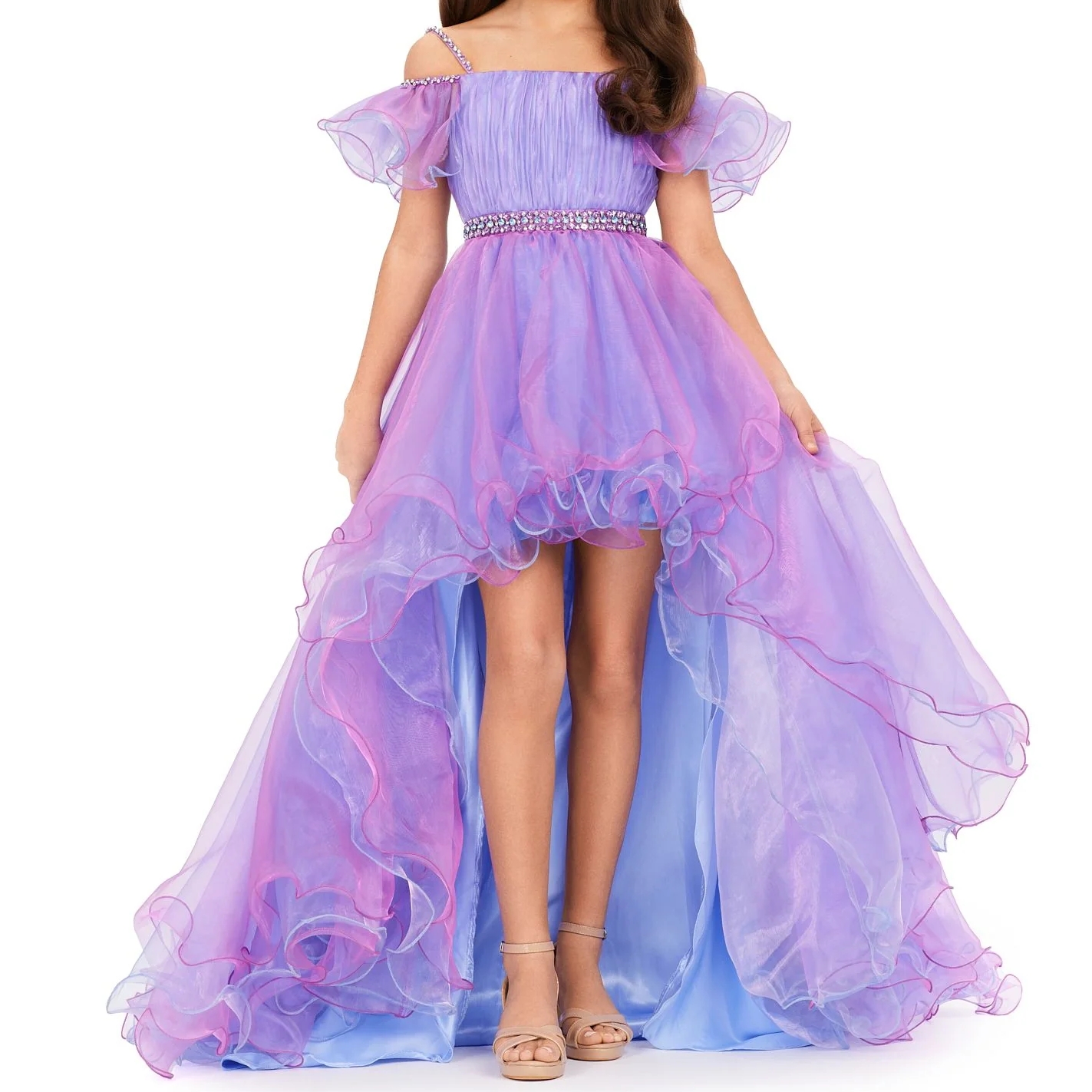 Two-Tone Girl's Pageant Dresses Hi-Lo Flower Girl Dress for Wedding Robe De Mariage Ruffled Organza Infant Toddler Kid 1st Communion Gown Lilac/S