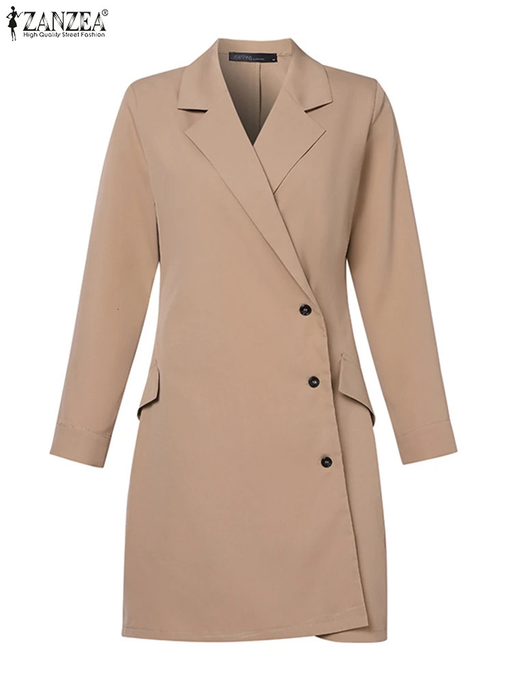 ZANZEA Casual Lapel Pleats Short Robe Women Blazer Dress Fashion Solid Color Mini Dresses 2023 Autumn Long Sleeve Office Vestido 231228