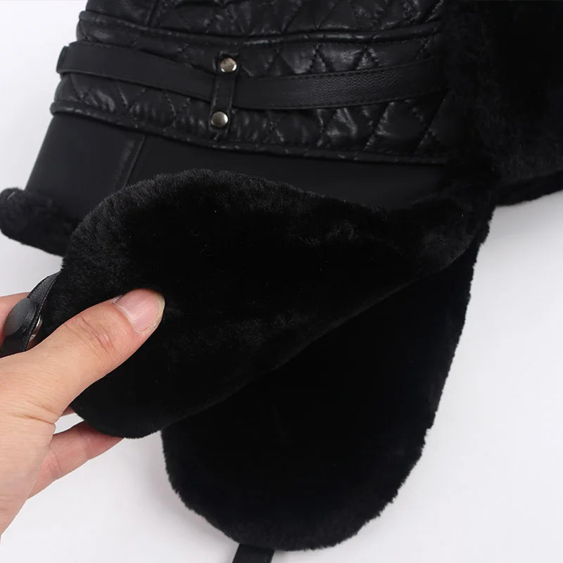 Winter Bomber Hat Men Leather Ear flap Warm Snow Ushanka Hats Dad Russia Soviet Faux Fur Caps aviation Gorro Ruso Hombre 231228