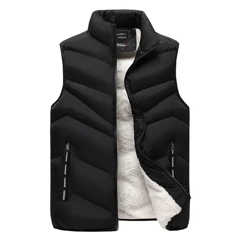 2023 in Fleeced Clothing Men Vest Zip Warm Winter Thick Autumn Sleeveness Jackets Male Orange Black Waistcoat Large Size Big 231227