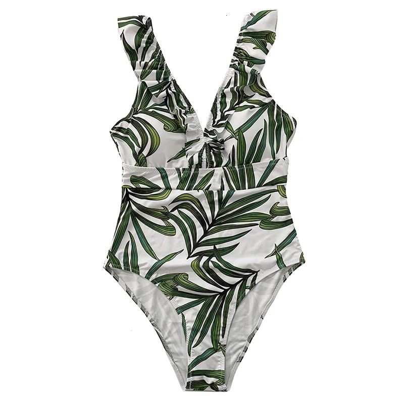 Sexy Swimsuit 2023 Women Striped Ruffled Swimwear Vintage Print Monokini Female Bodysuit Girl Beach Bathing Suit 231227