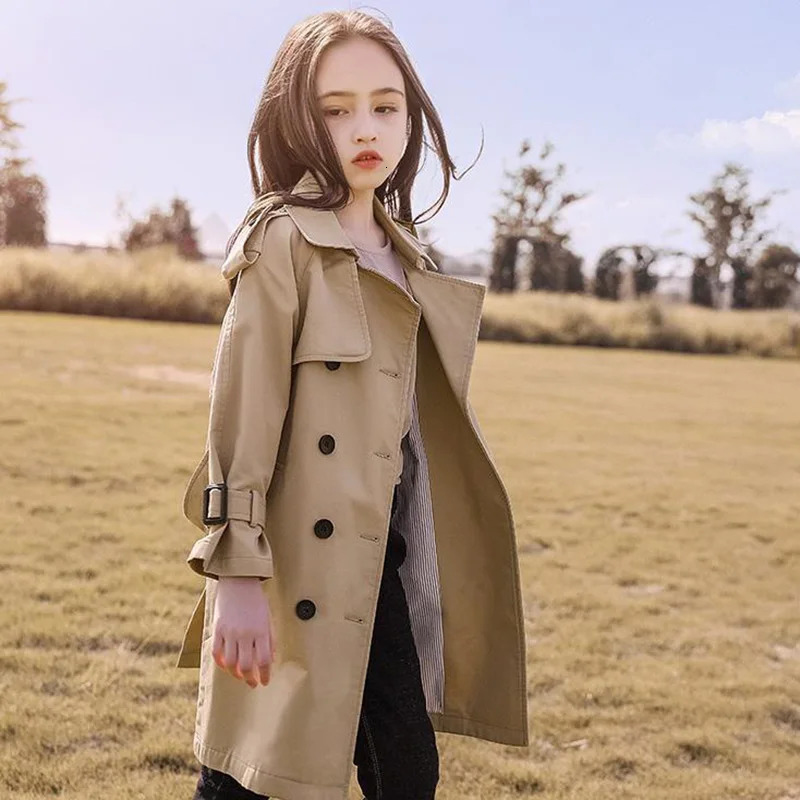 3 14 years Spring Autumn Girls Windbreaker Trench Coat Windproof Children Kid s Mid Length Jacket Baby Teenagers Overcoat 231228