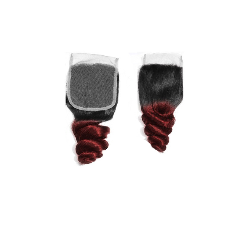Brazilian Indian Peruvian 1B/99J Ombre Color 3 Bundles With 4X4 Lace Closure Free Part Loose Wave 10-30inch