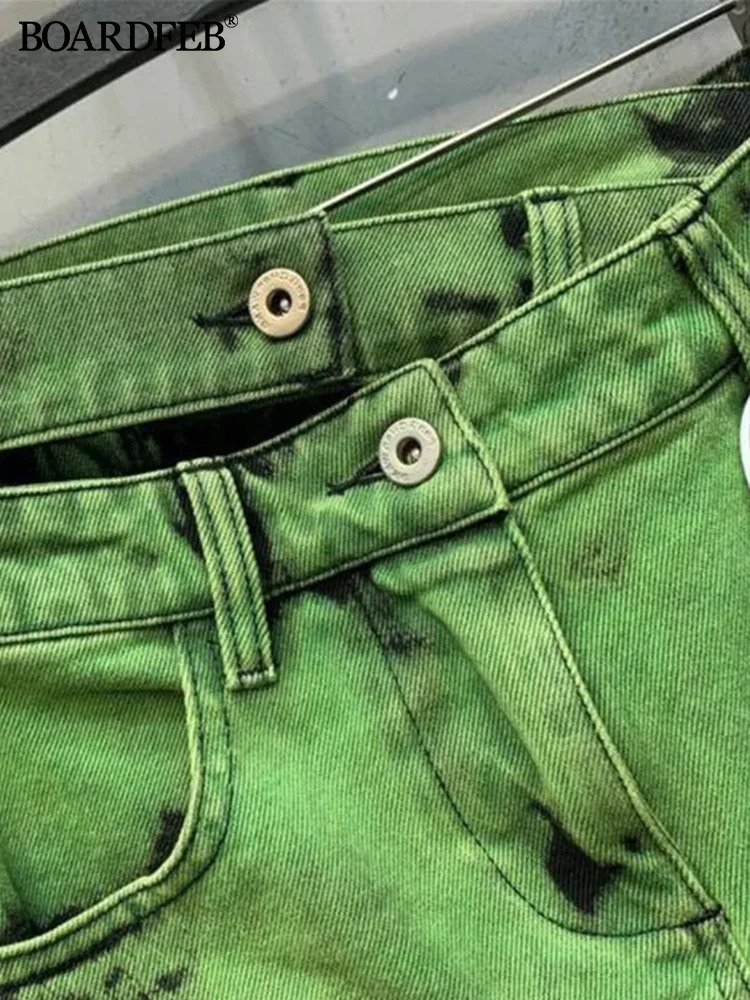 Women Denim Skirts Green Irregular Tie Dye Summer High Waist Mini Skirt Female Casual A Line Asymmetrical Short Jeans 231228